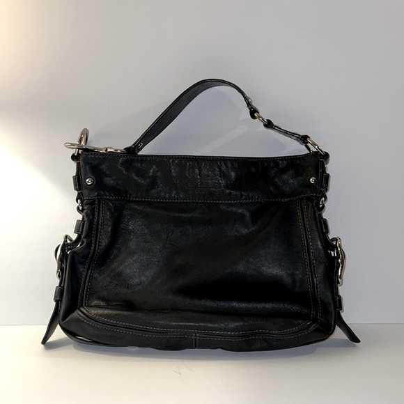 100% Authentic Coach Zoe Vintage Black Leather Handbag with Chrome Hardware - Picture 4 of 10
